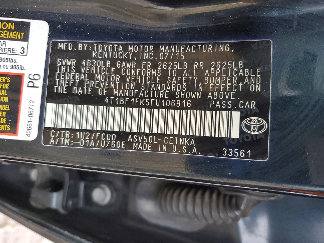 2015 TOYOTA CAMRY LE photo 13
