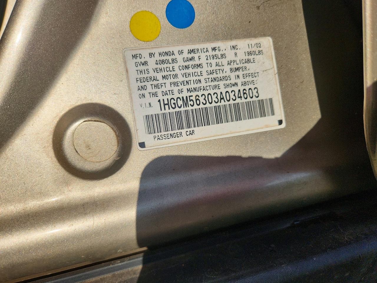 2003 HONDA ACCORD LX photo 12