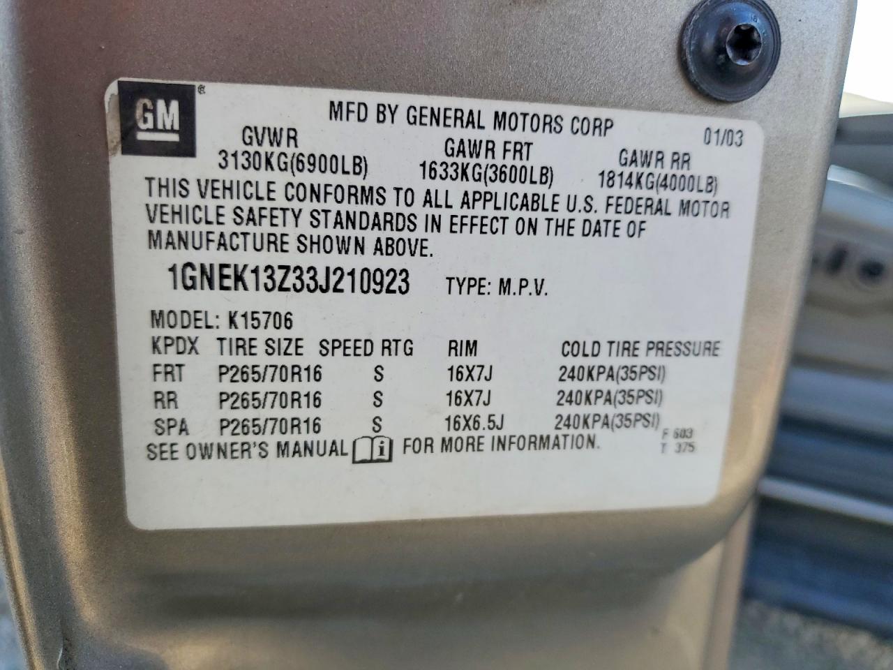 2003 CHEVROLET TAHOE K1500 photo 23