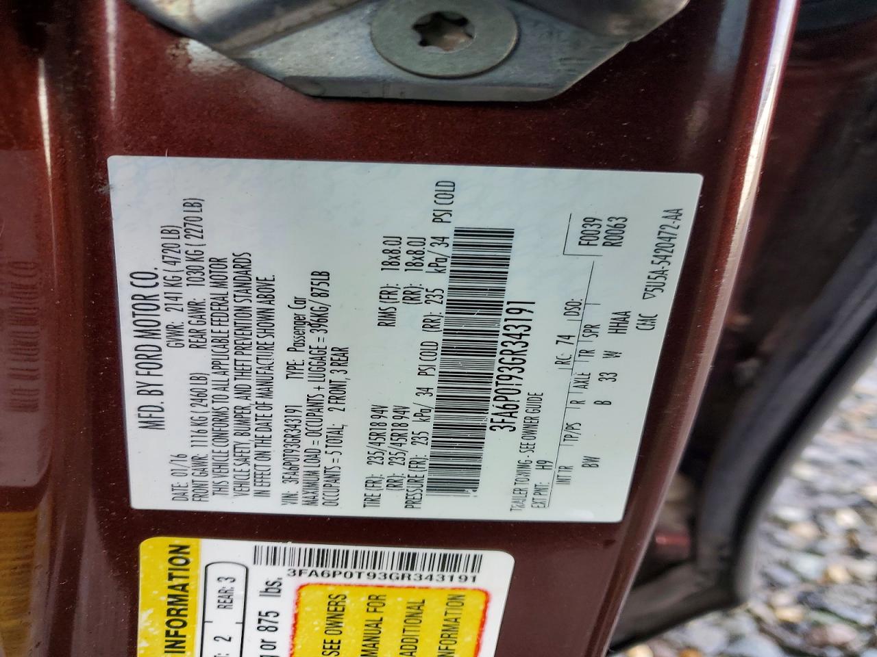 2016 FORD FUSION SE photo 34