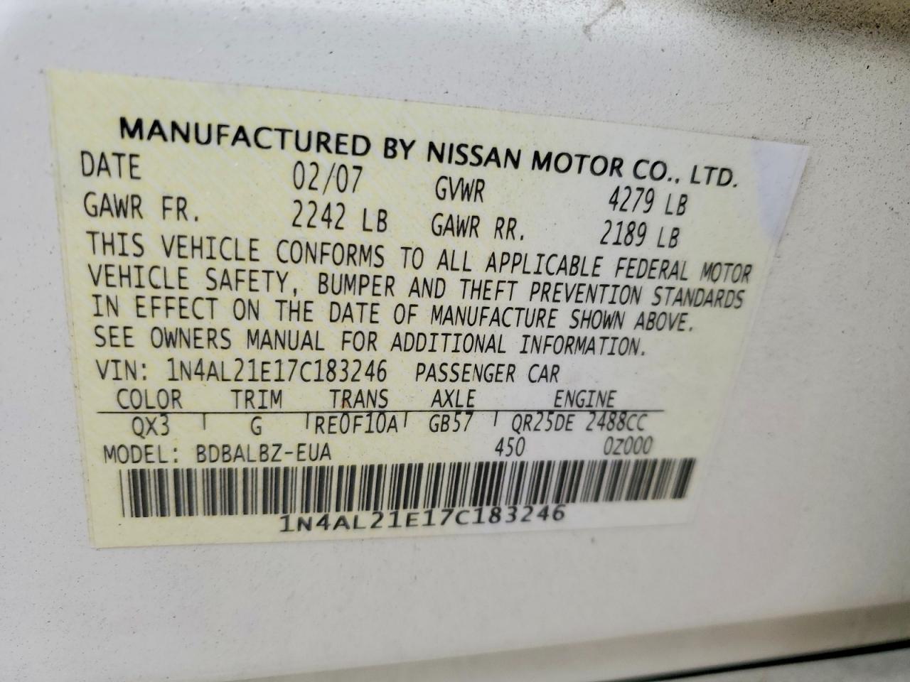 2007 NISSAN ALTIMA 2.5 photo 12