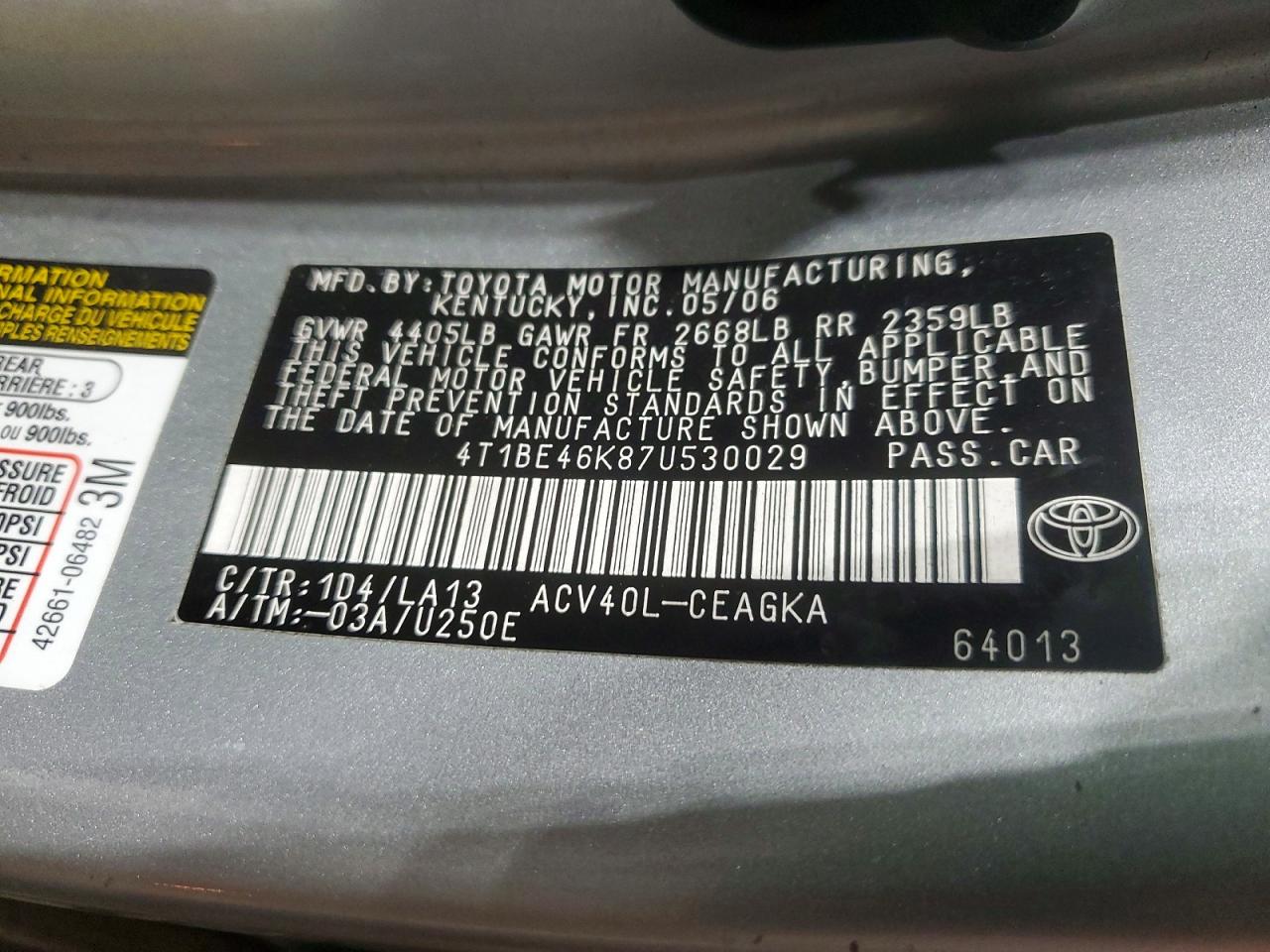 2007 TOYOTA CAMRY CE photo 12