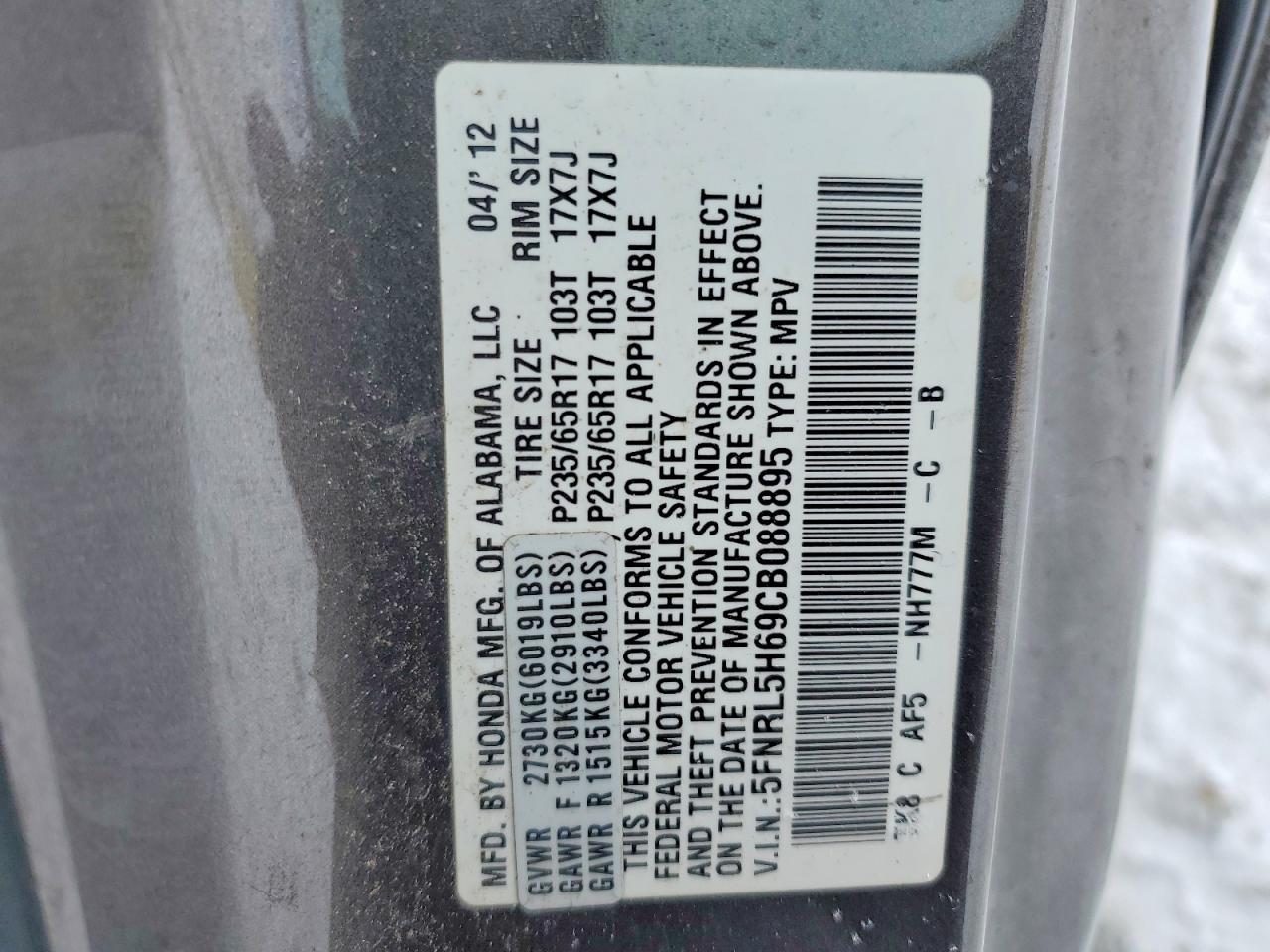 2012 HONDA ODYSSEY EXL photo 13