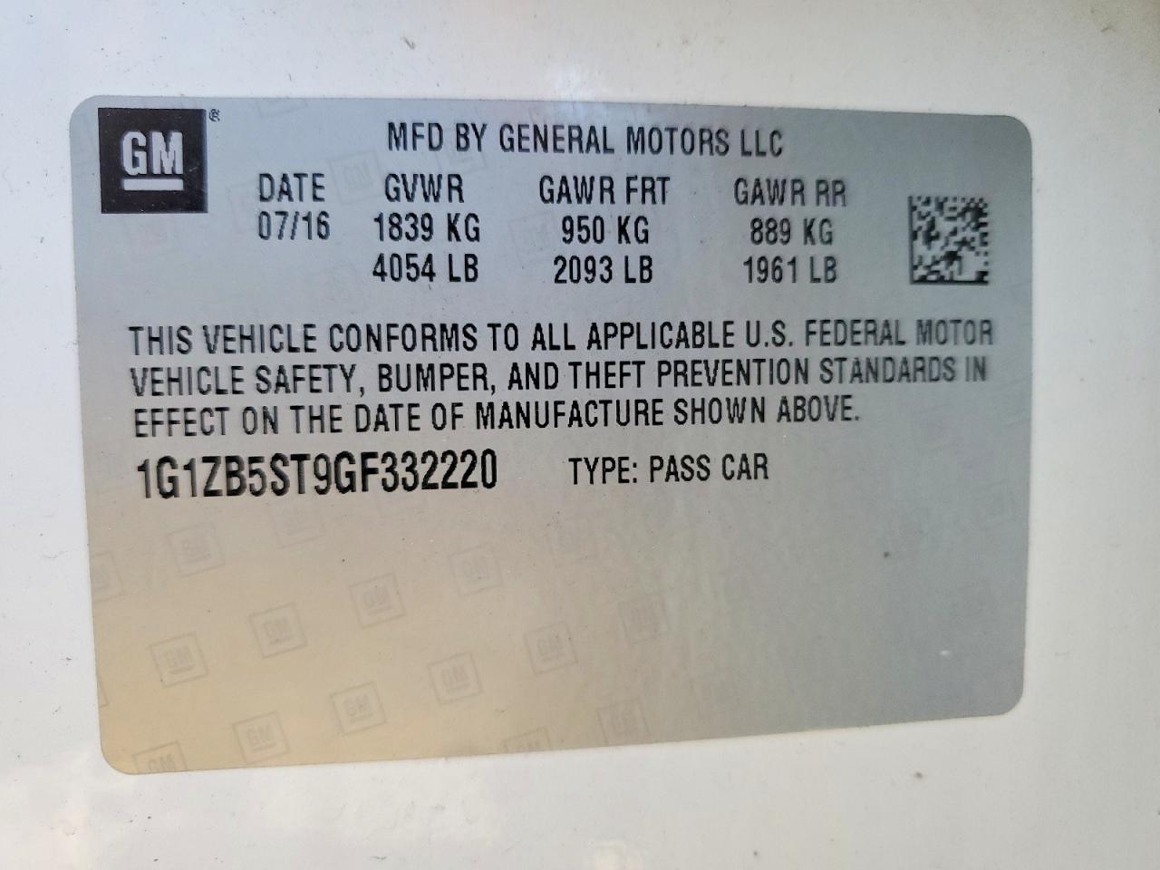 2016 CHEVROLET MALIBU LS photo 12