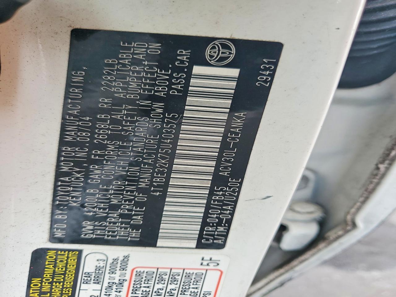 2005 TOYOTA CAMRY LE photo 12