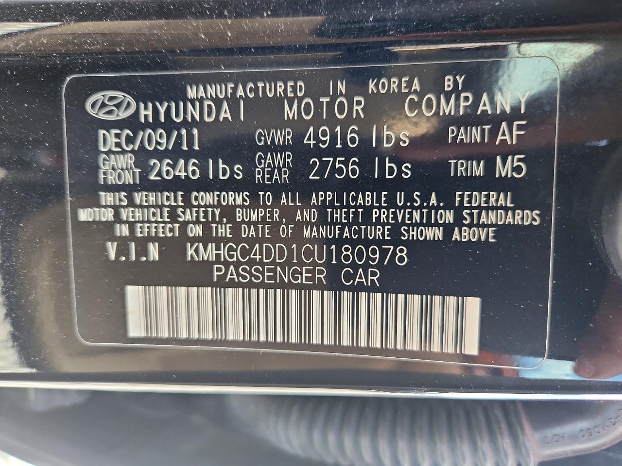 2012 HYUNDAI GENESIS 3.8L photo 12