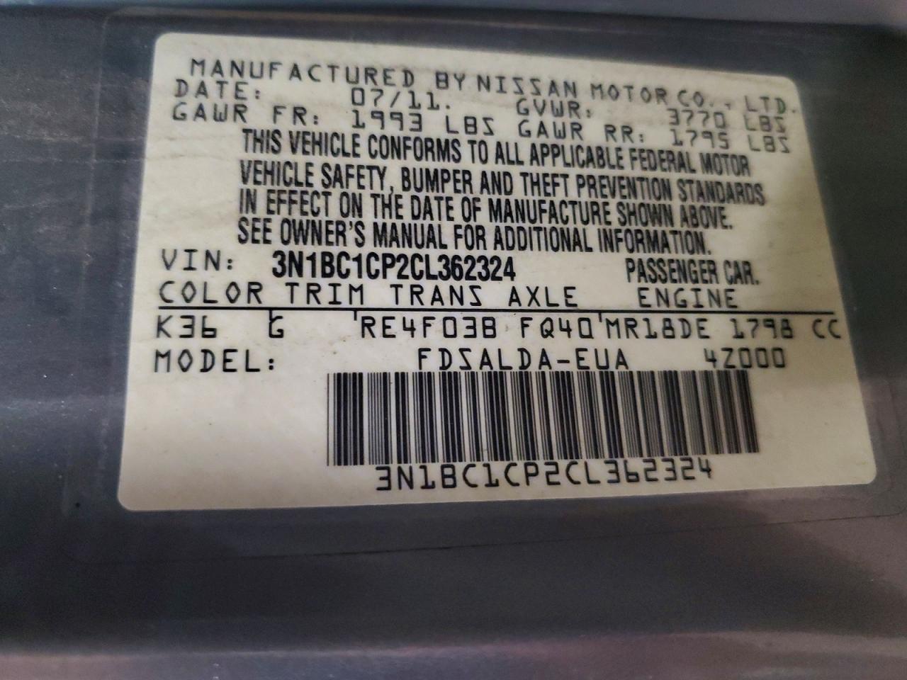 2012 NISSAN VERSA S photo 12