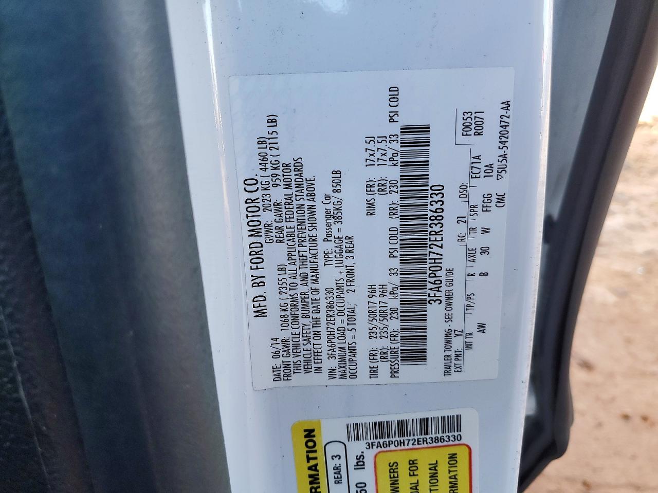 2014 FORD FUSION SE photo 12