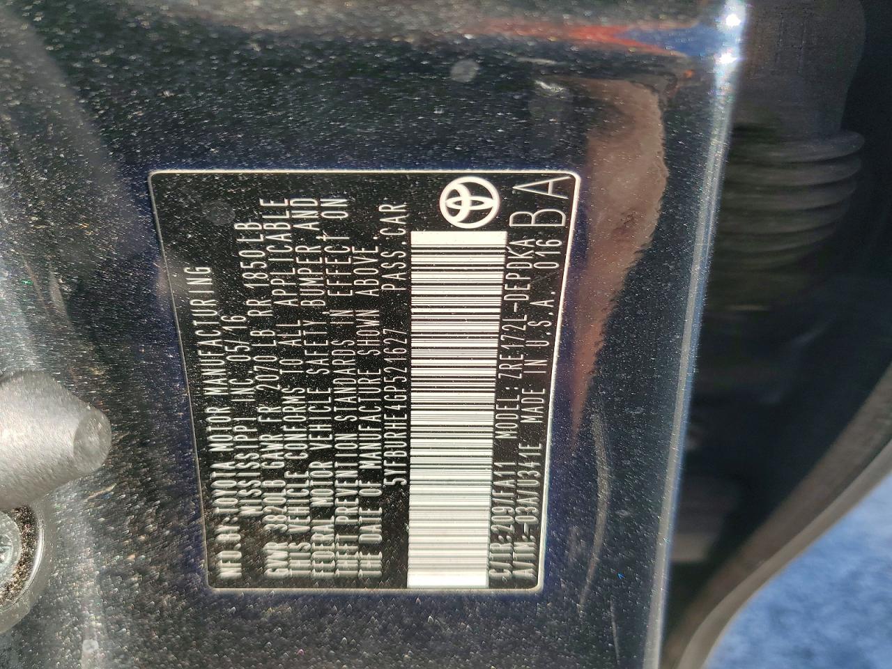 2016 TOYOTA COROLLA L photo 12