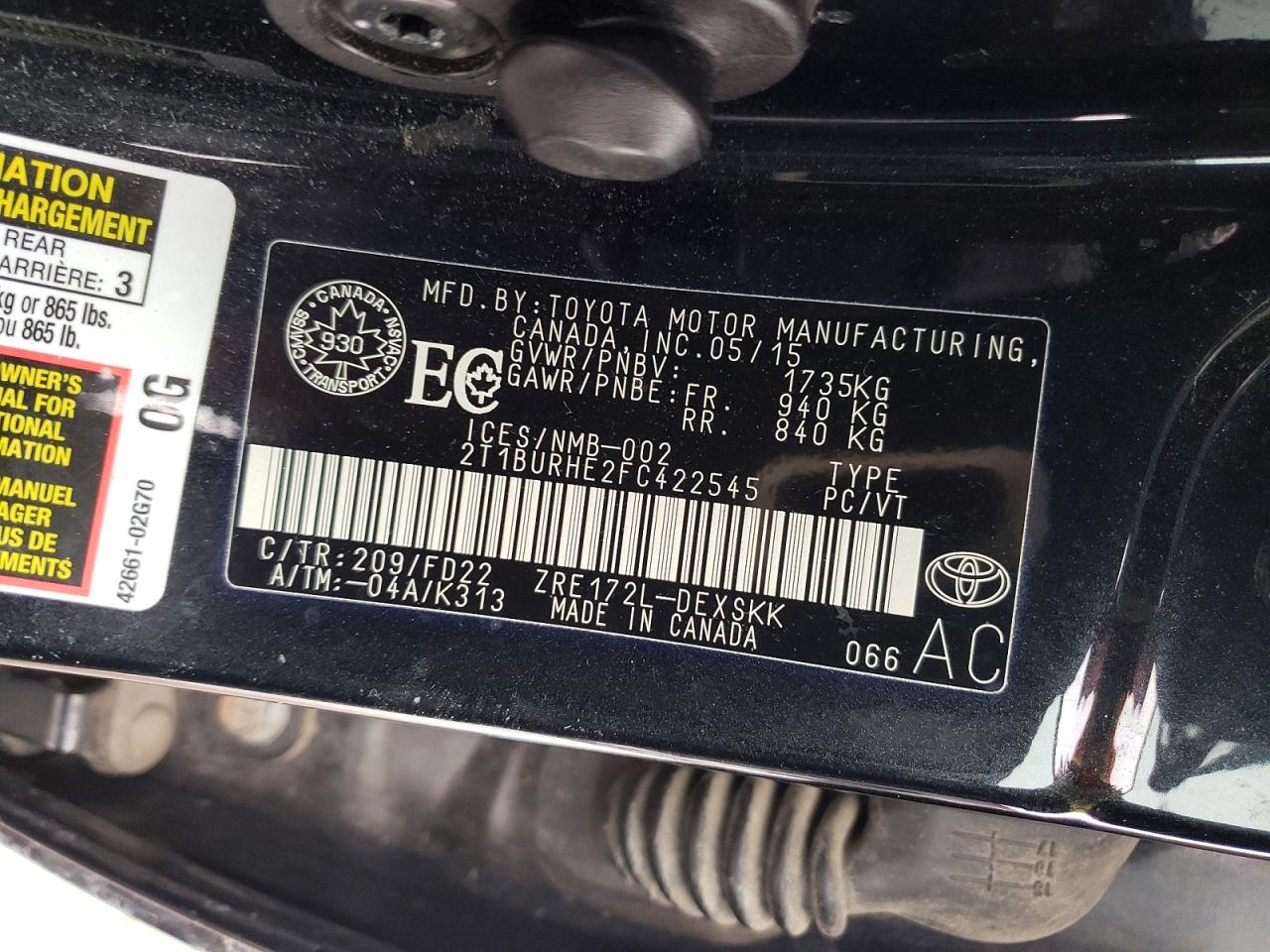 2015 TOYOTA COROLLA L photo 25