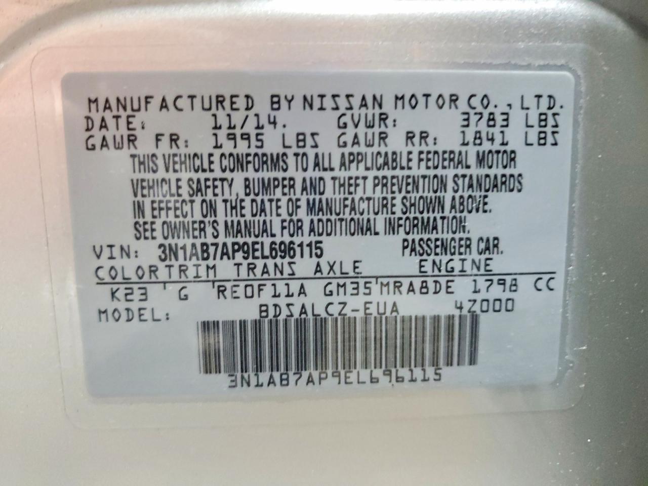 2014 NISSAN SENTRA S photo 13