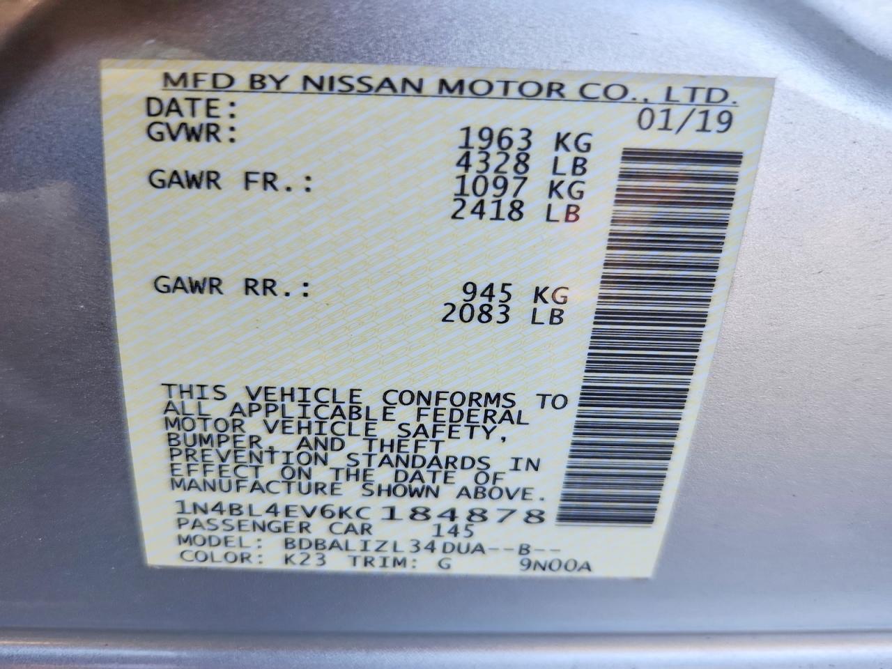 2019 NISSAN ALTIMA SL photo 12