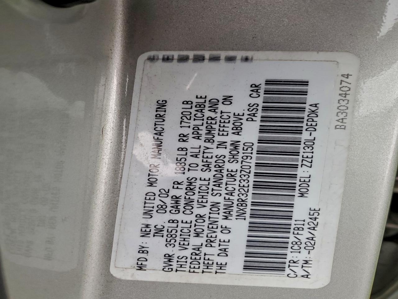 2003 TOYOTA COROLLA CE photo 12