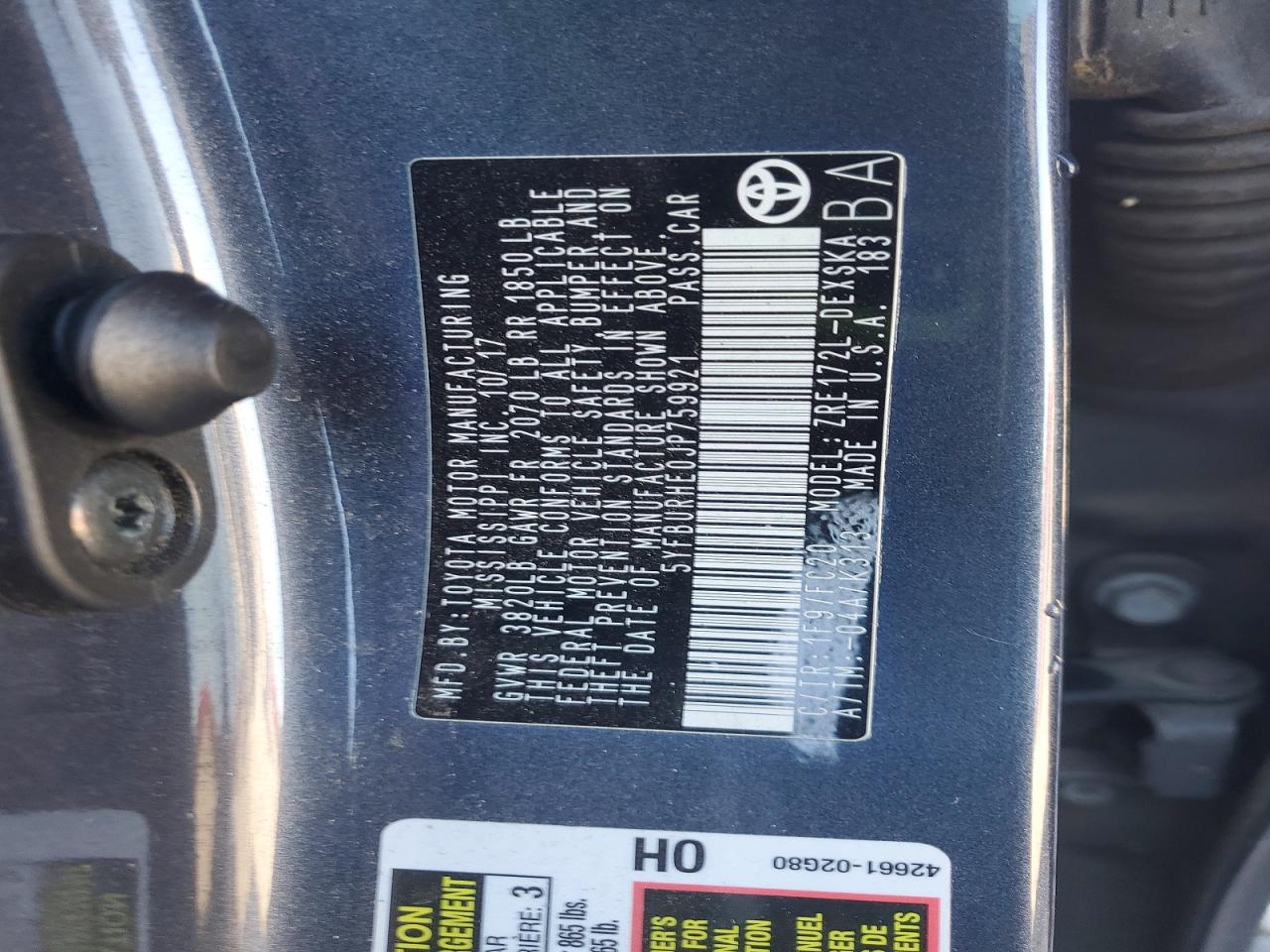 2018 TOYOTA COROLLA L photo 12