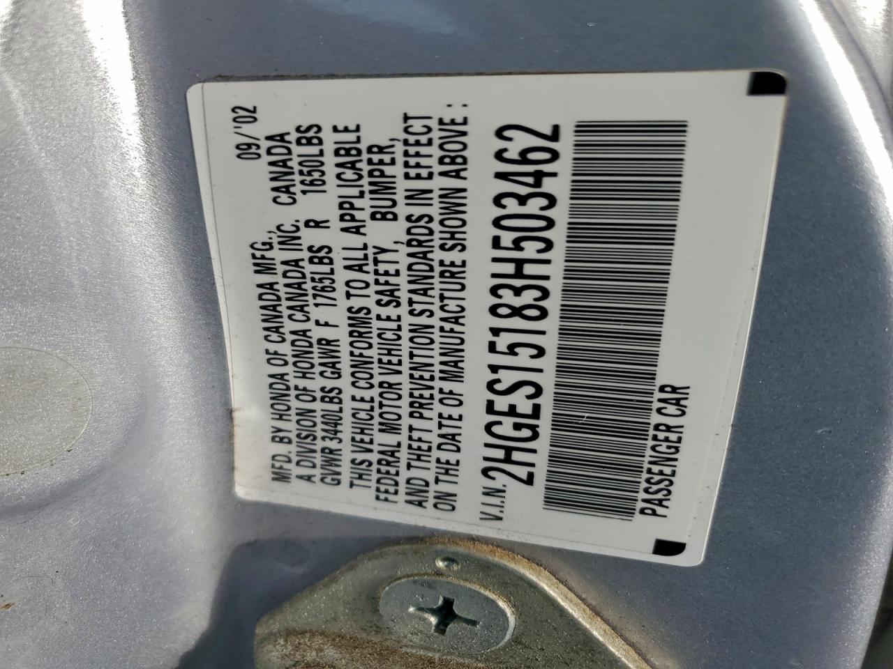 2003 HONDA CIVIC DX photo 12