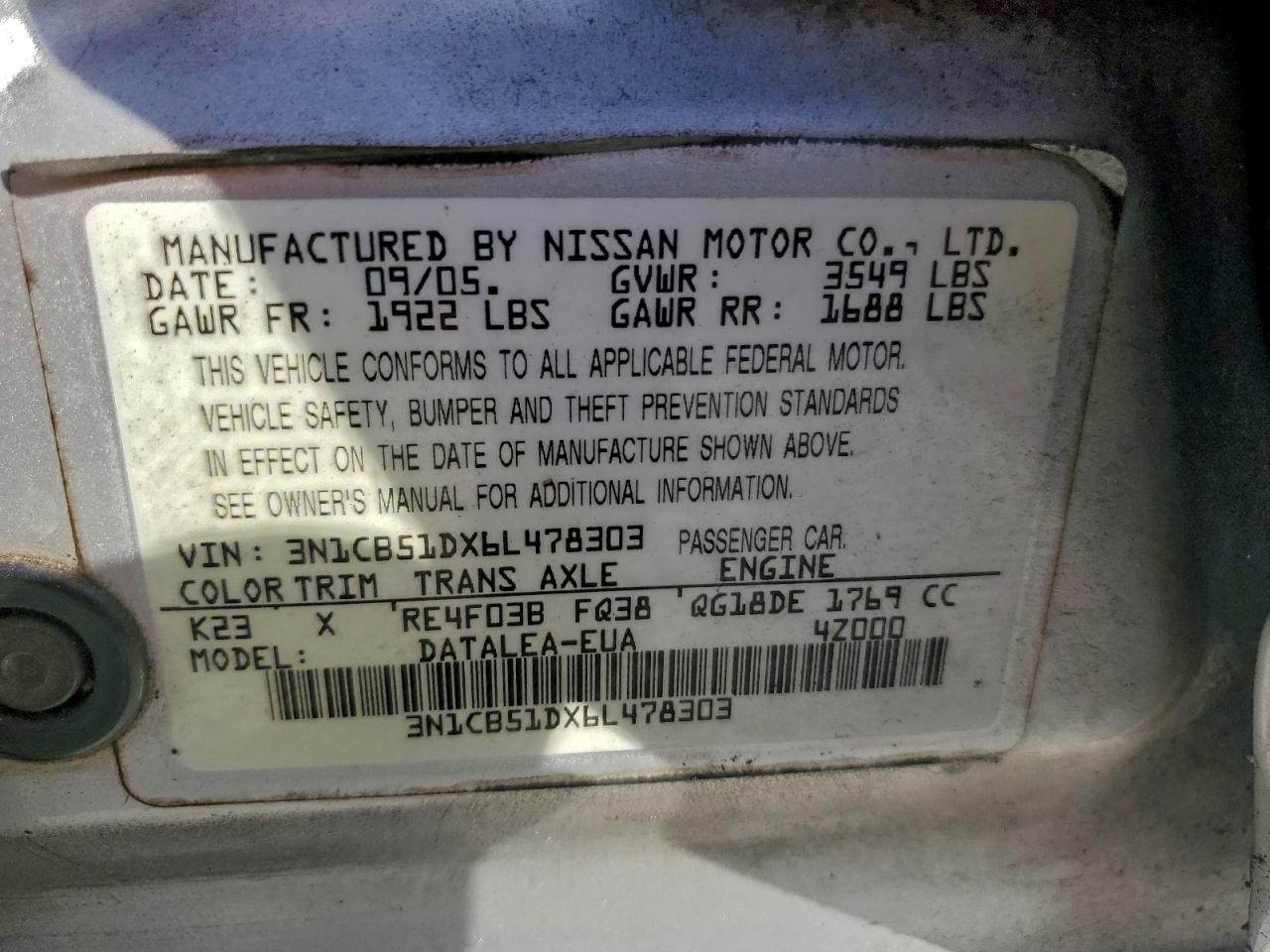 2006 NISSAN SENTRA 1.8 photo 12