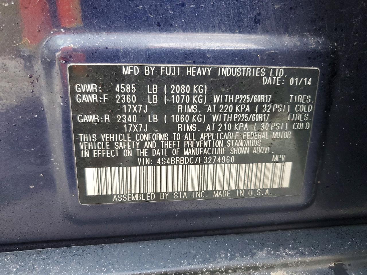 2014 SUBARU OUTBACK 2.5I PREMIUM photo 13
