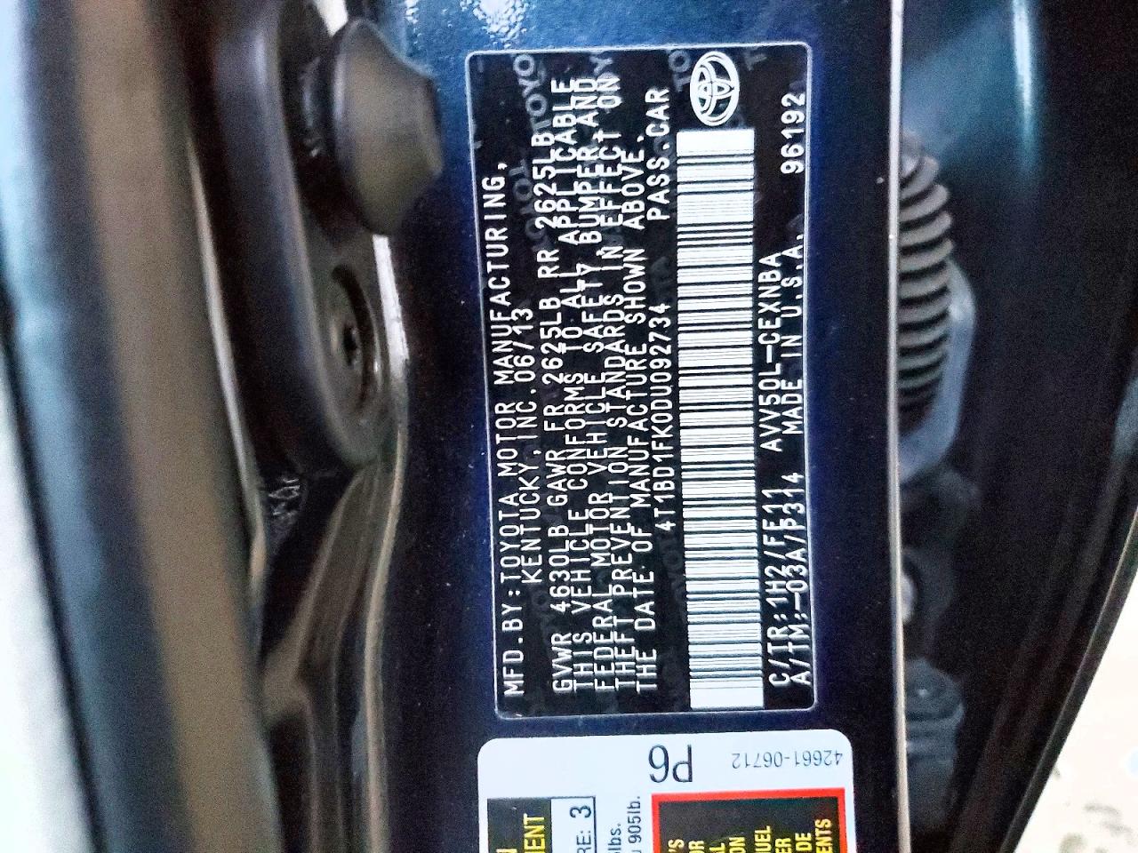 2013 TOYOTA CAMRY HYBRID photo 12