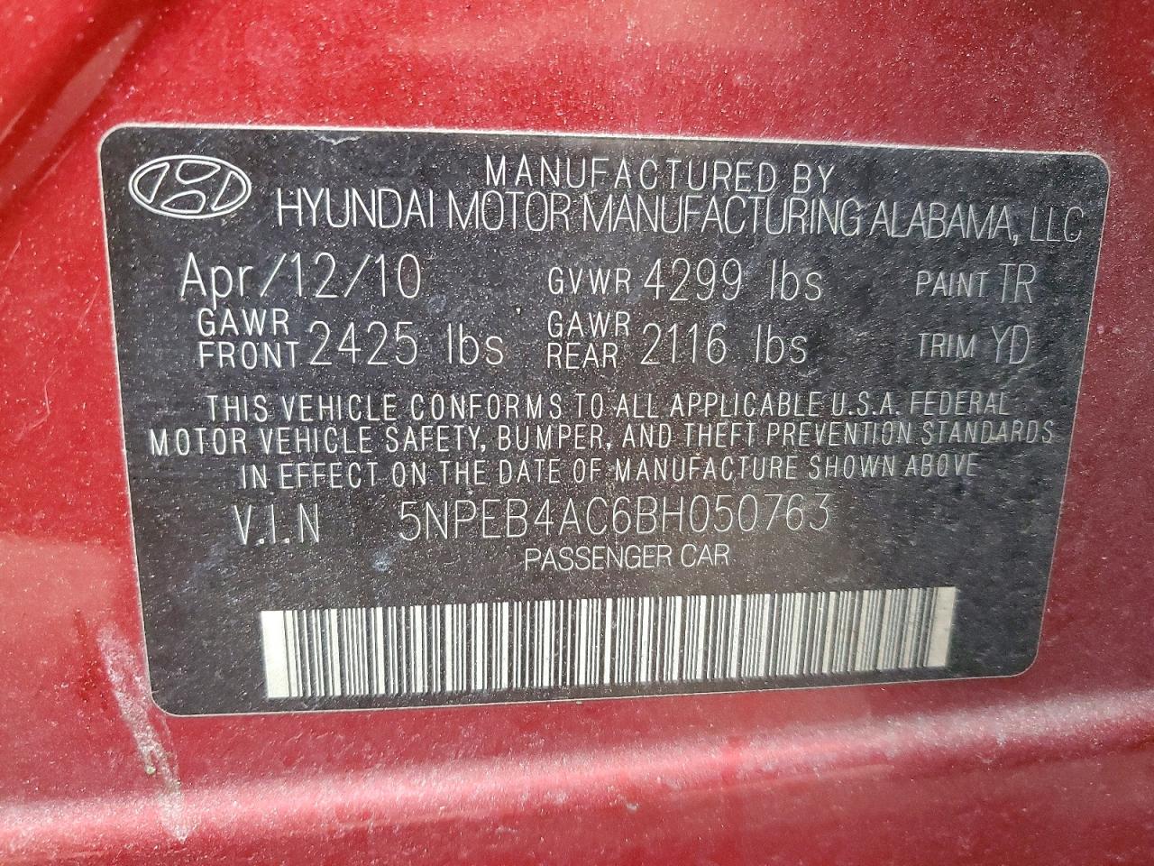 2011 HYUNDAI SONATA GLS photo 12