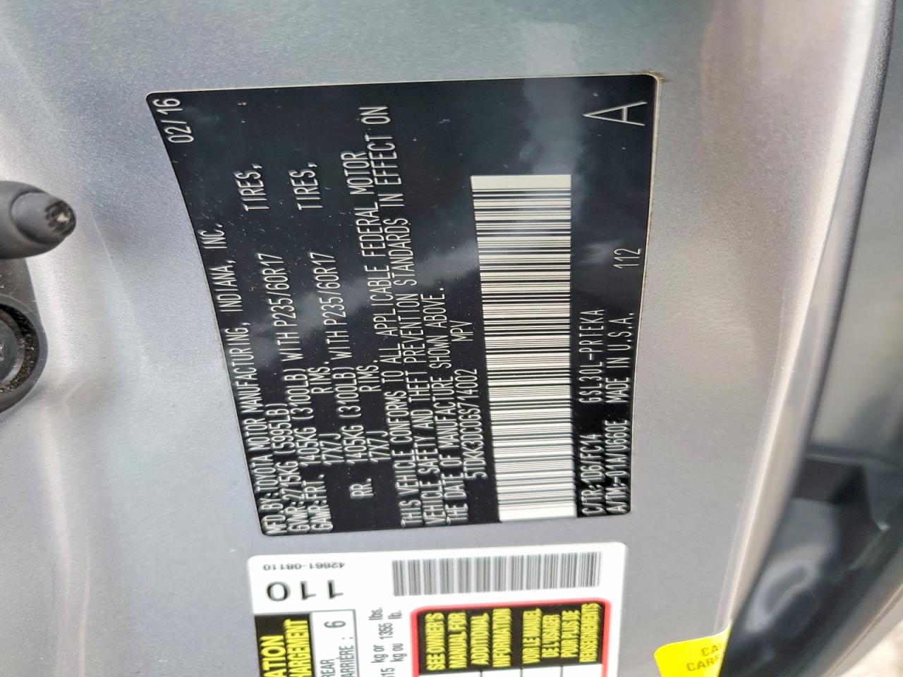 2016 TOYOTA SIENNA LE photo 14