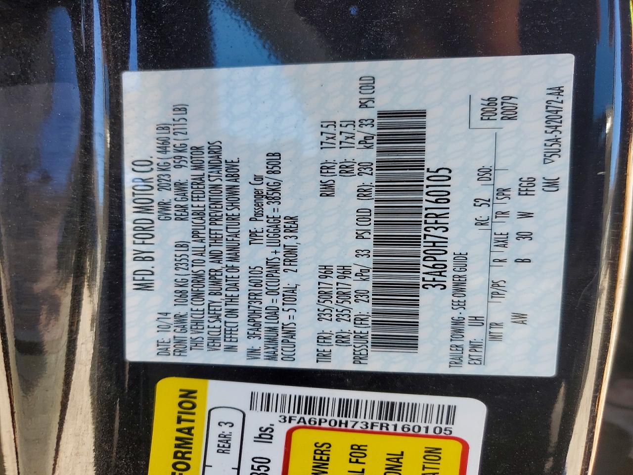 2015 FORD FUSION SE photo 12