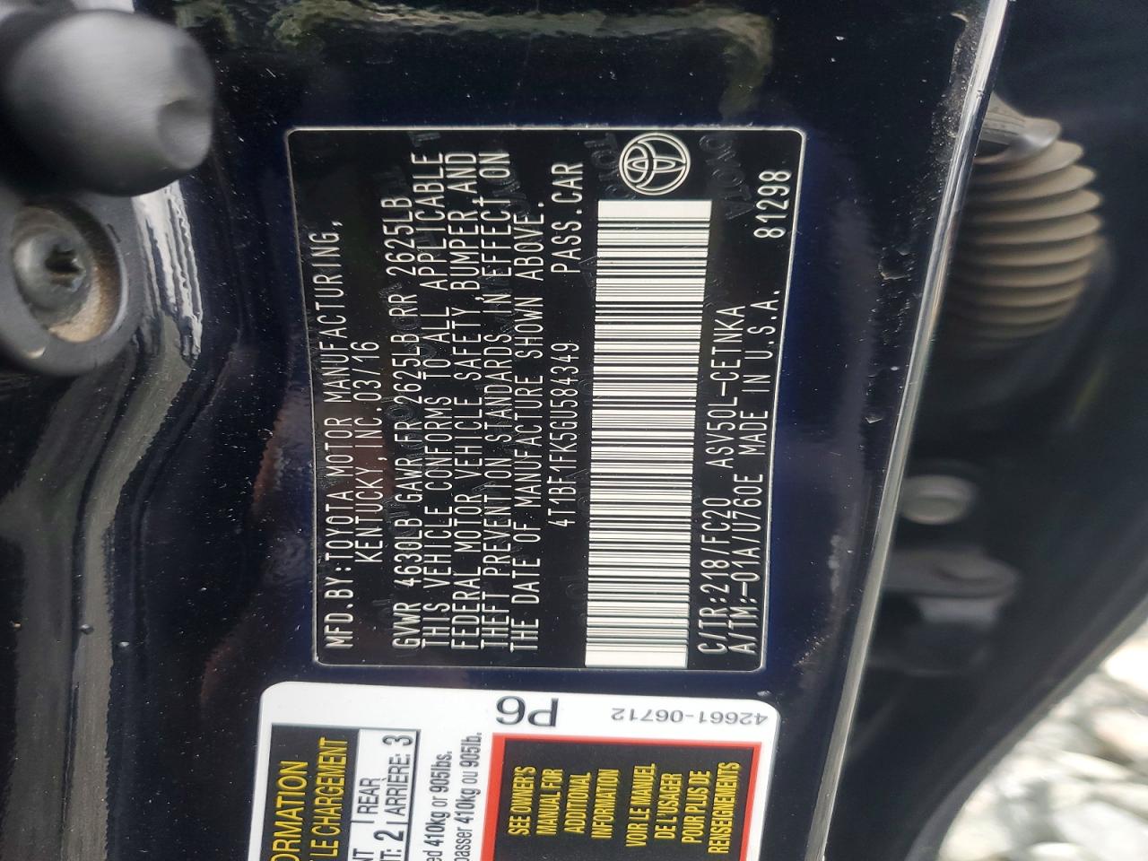 2016 TOYOTA CAMRY LE photo 12