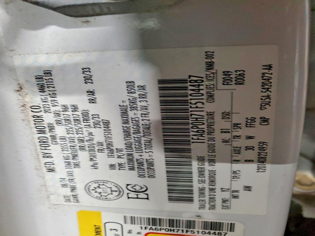 2015 FORD FUSION SE photo 12