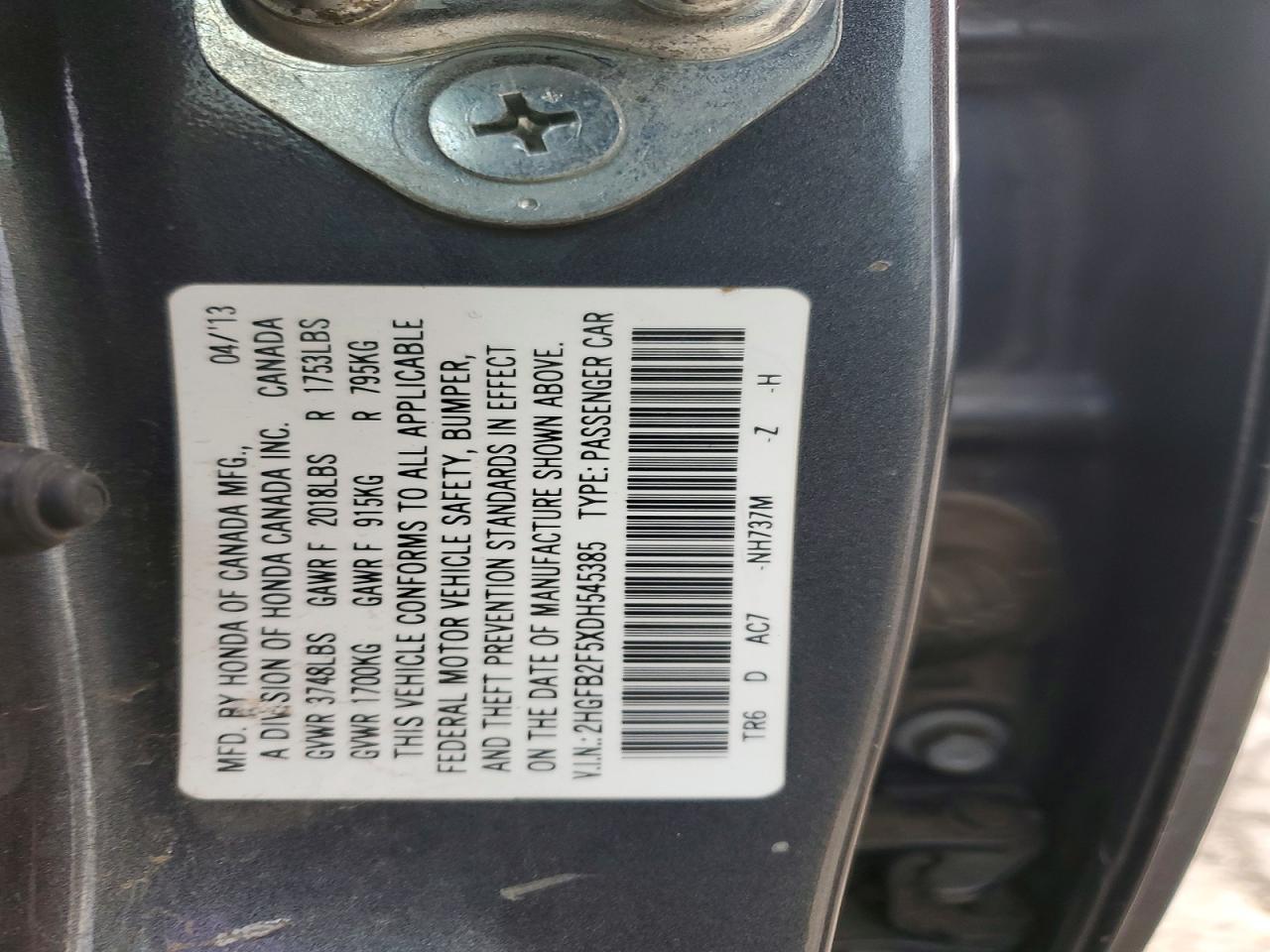 2013 HONDA CIVIC LX photo 12