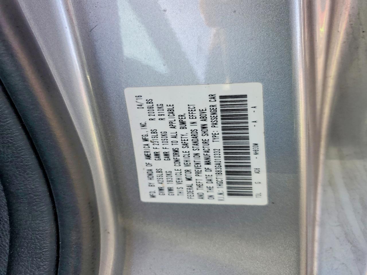 2016 HONDA ACCORD EXL photo 12