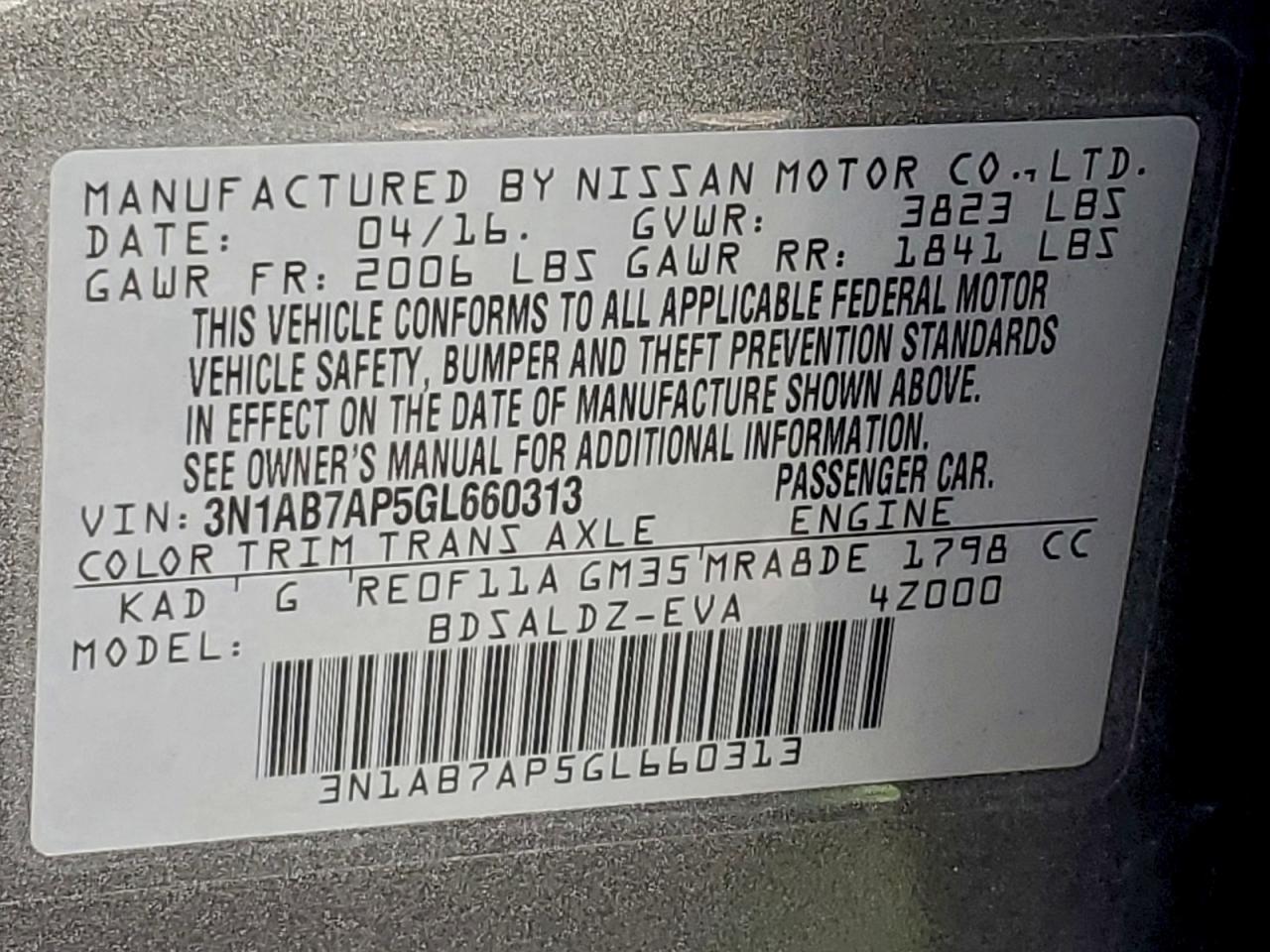 2016 NISSAN SENTRA S photo 13