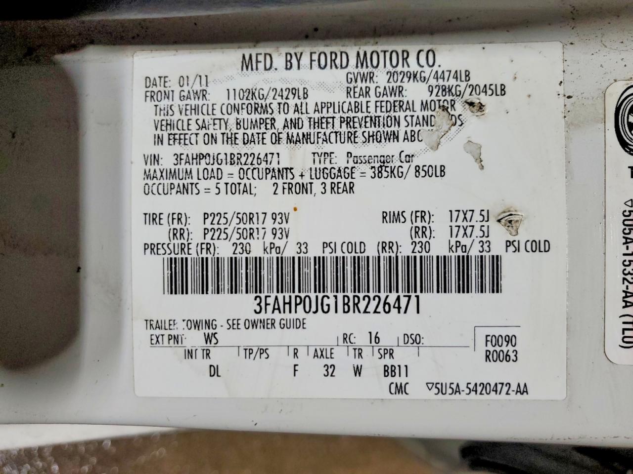 2011 FORD FUSION SEL photo 12
