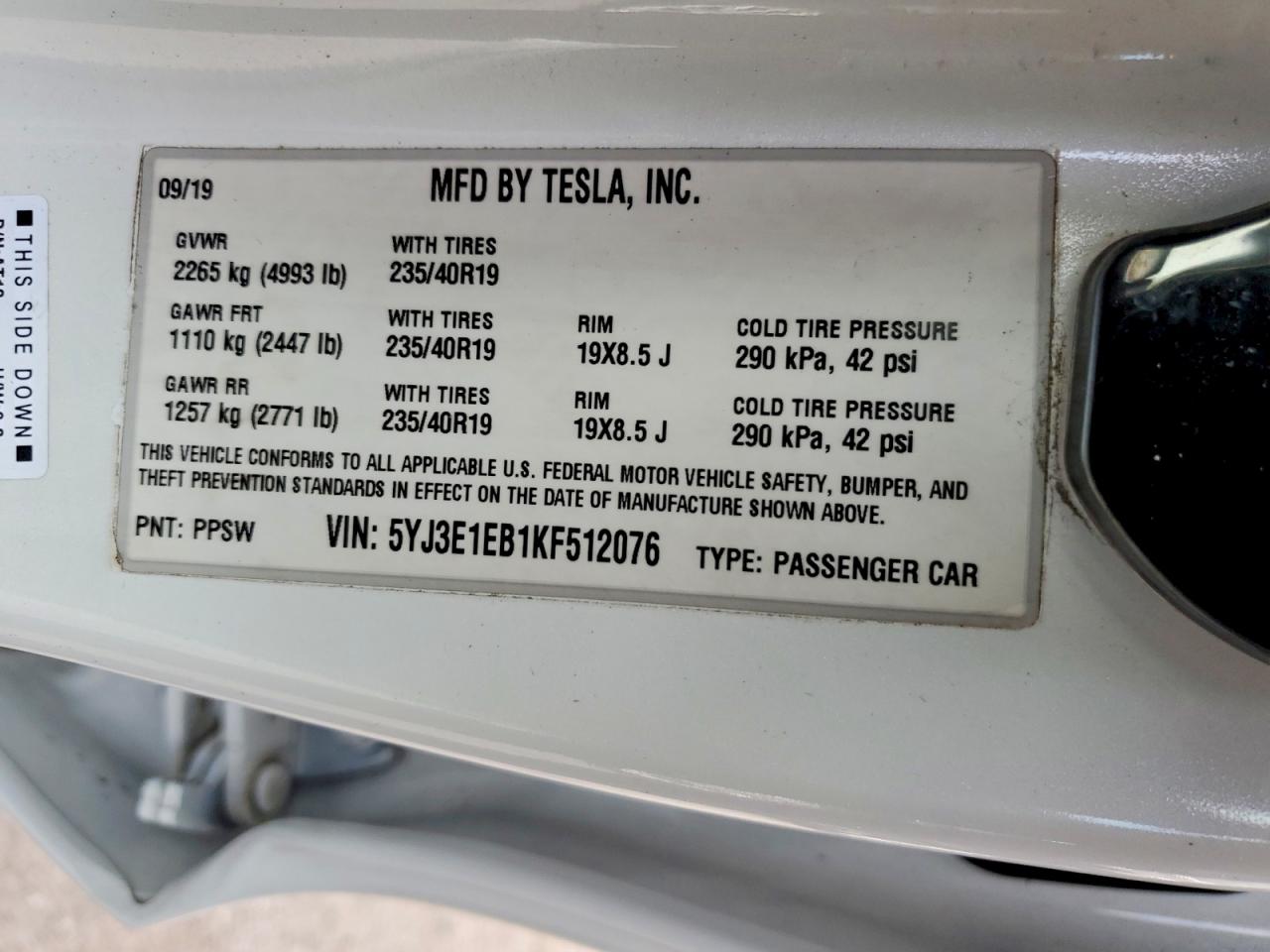 2019 TESLA MODEL 3 photo 12
