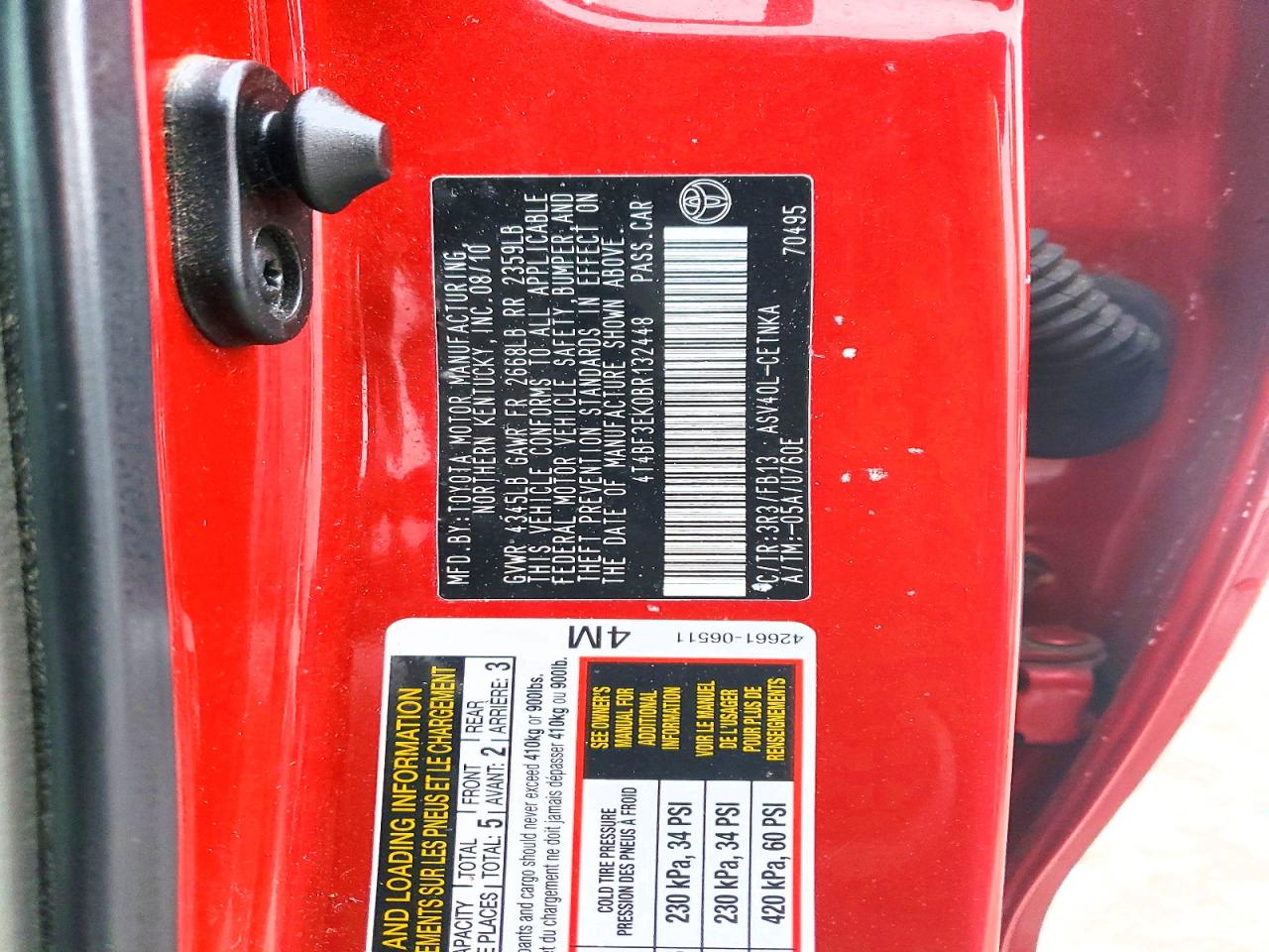 2011 TOYOTA CAMRY BASE photo 12