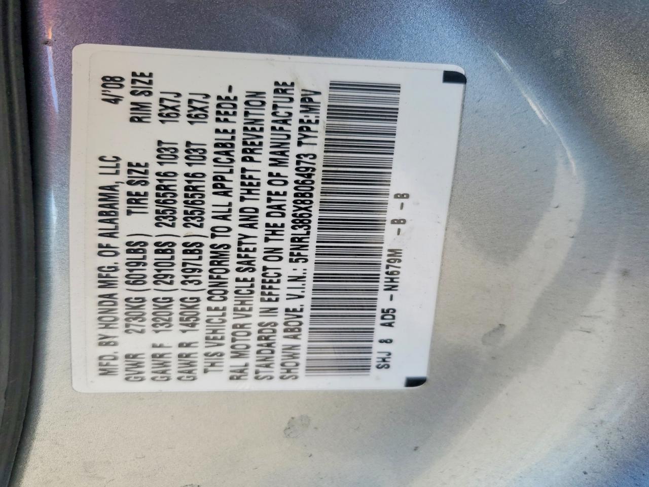 2008 HONDA ODYSSEY EXL photo 13