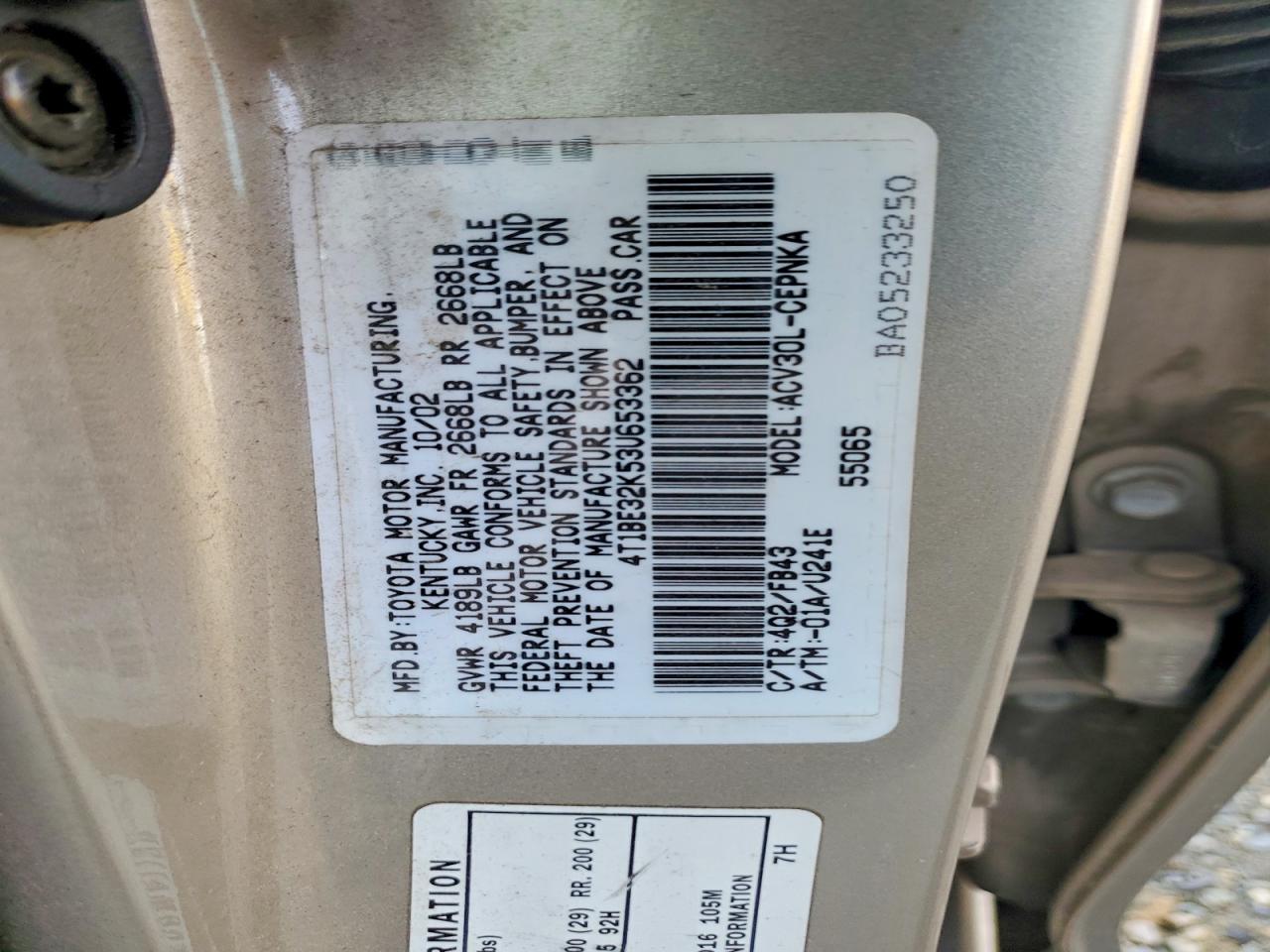 2003 TOYOTA CAMRY LE photo 12