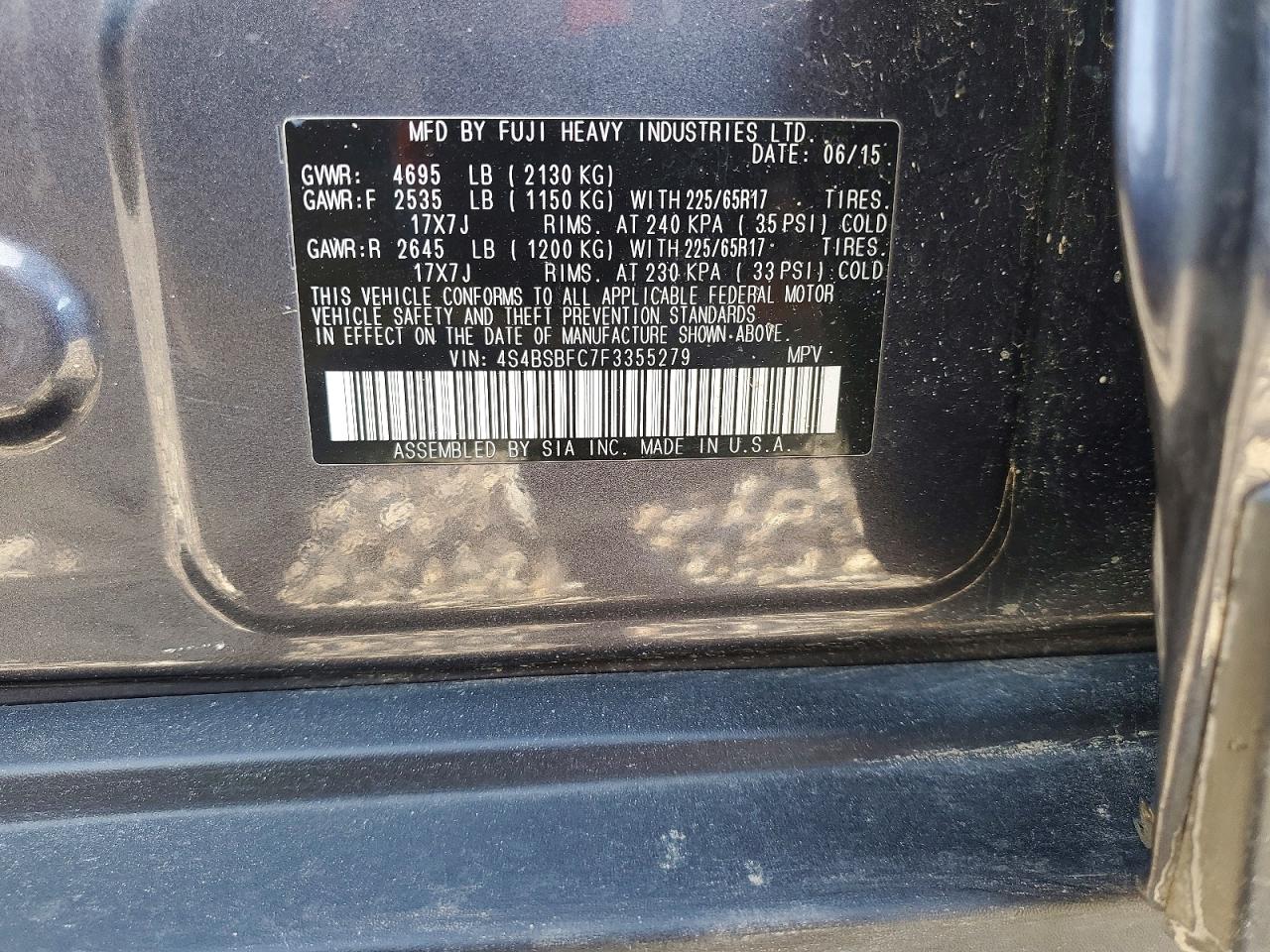 2015 SUBARU OUTBACK 2.5I PREMIUM photo 13