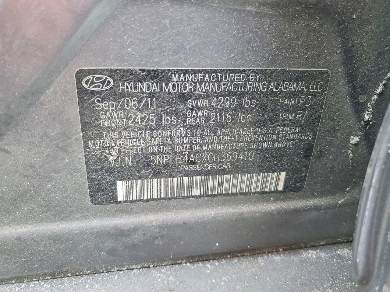2012 HYUNDAI SONATA GLS photo 12