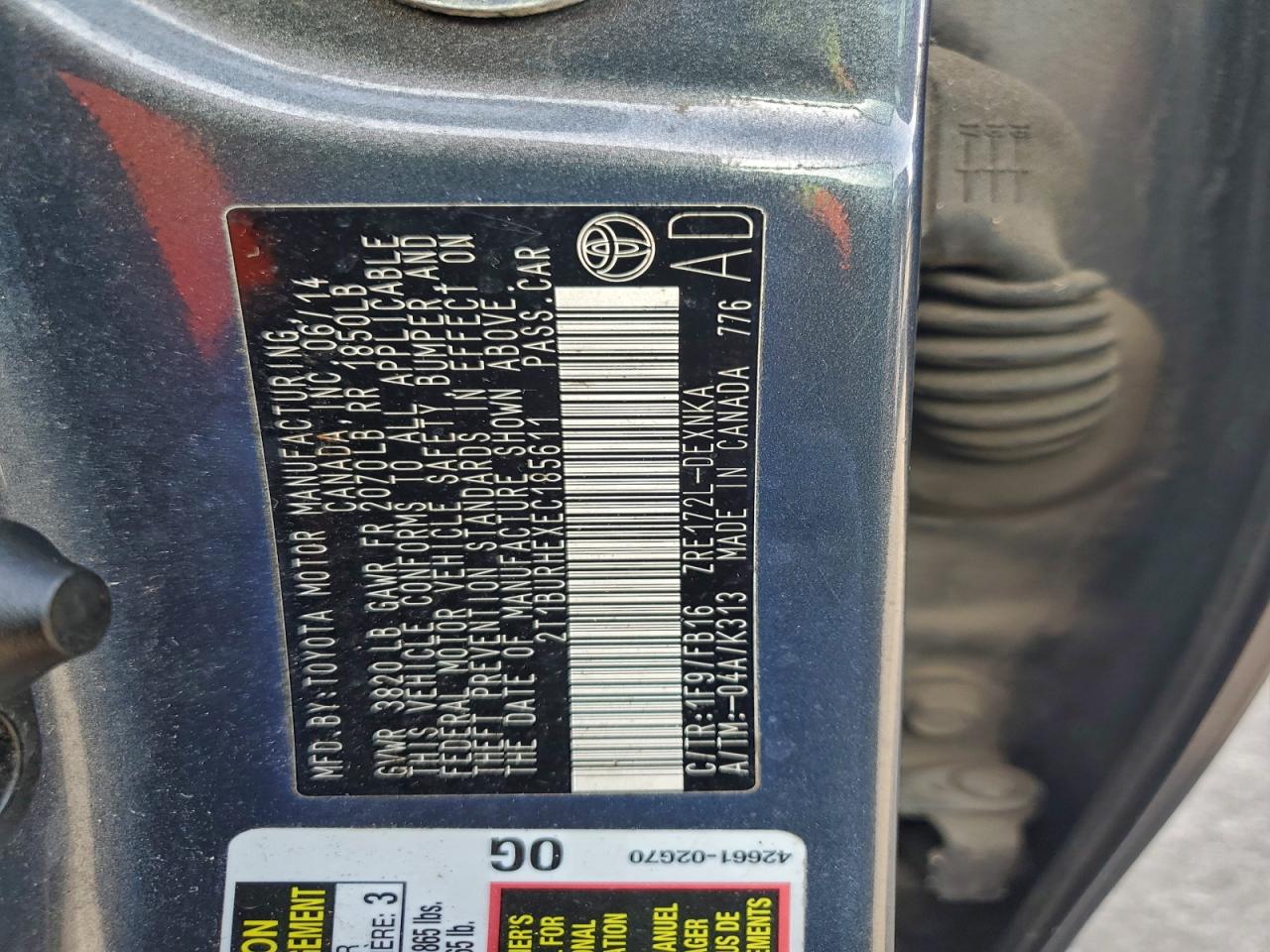 2014 TOYOTA COROLLA L photo 12