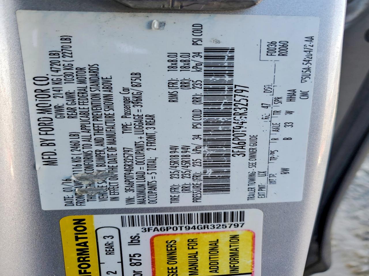 2016 FORD FUSION SE photo 12