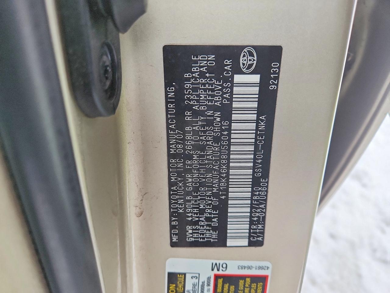 2008 TOYOTA CAMRY LE photo 23