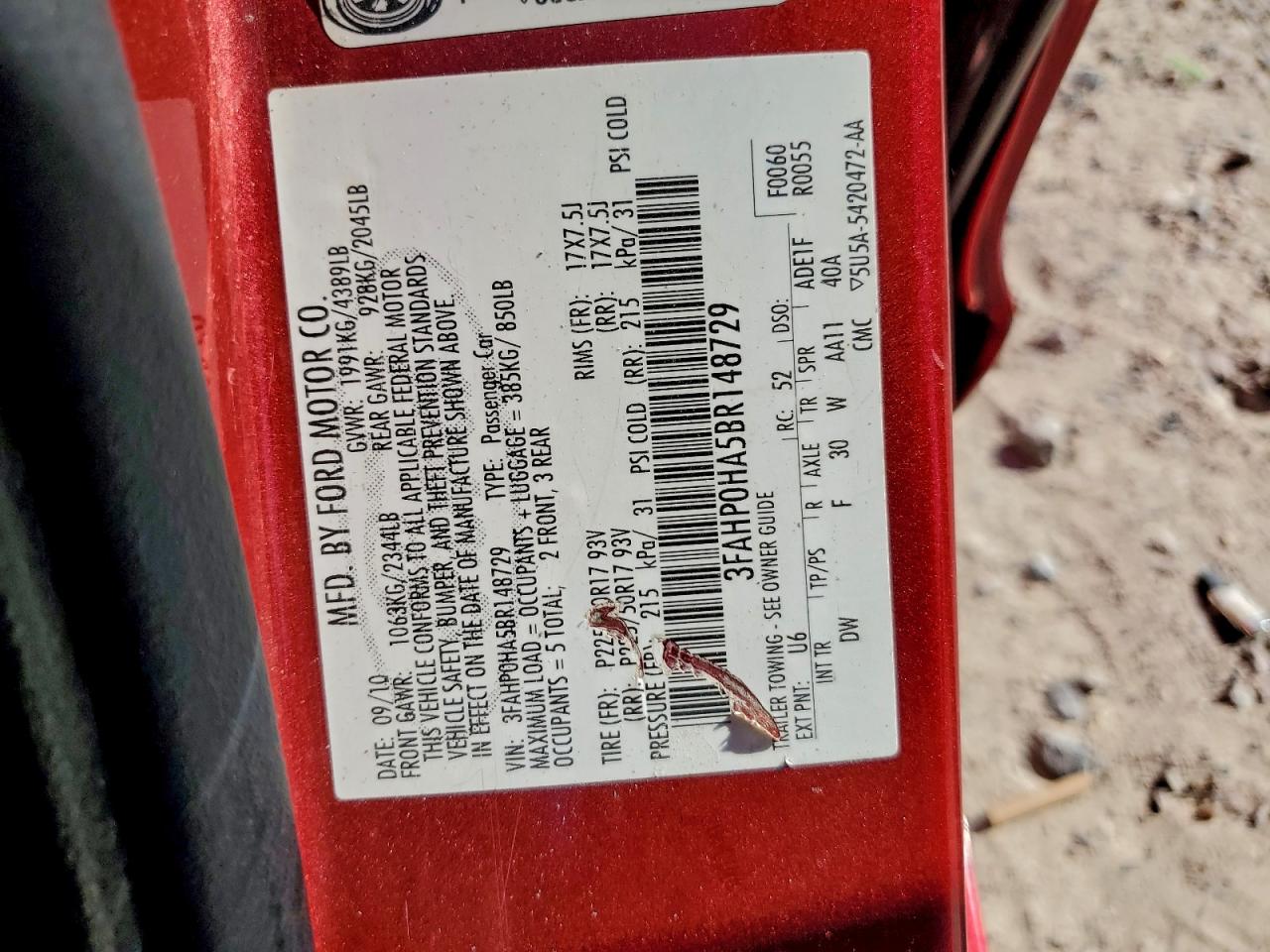 2011 FORD FUSION SE photo 12