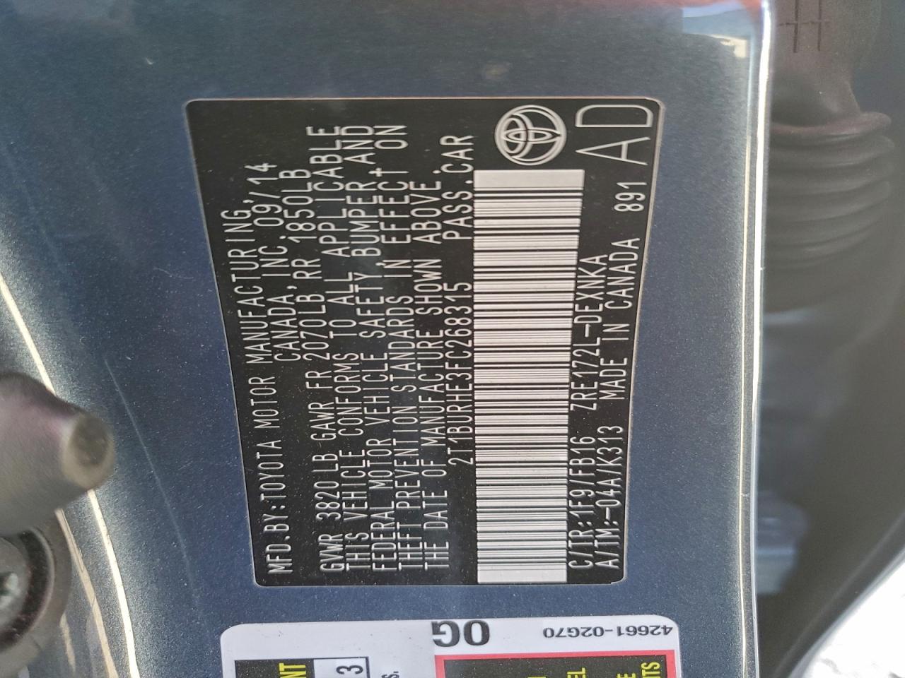 2015 TOYOTA COROLLA L photo 13