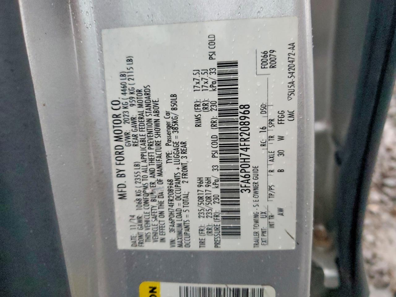 2015 FORD FUSION SE photo 12