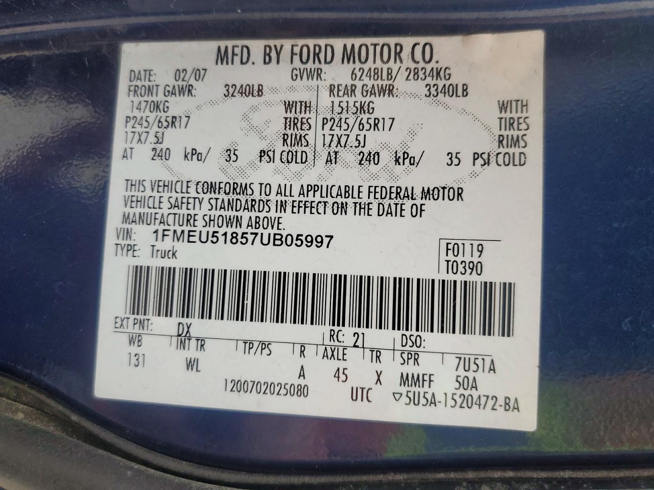 2007 FORD EXPLORER SPORT TRAC XLT photo 12