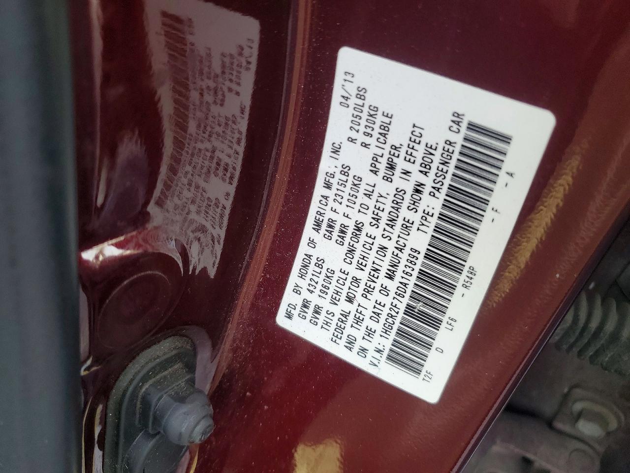 2013 HONDA ACCORD EX photo 12