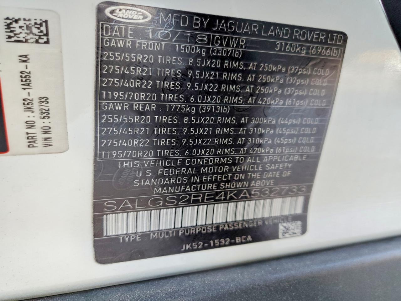 2019 LAND ROVER RANGE ROVER SUPERCHARGED photo 13