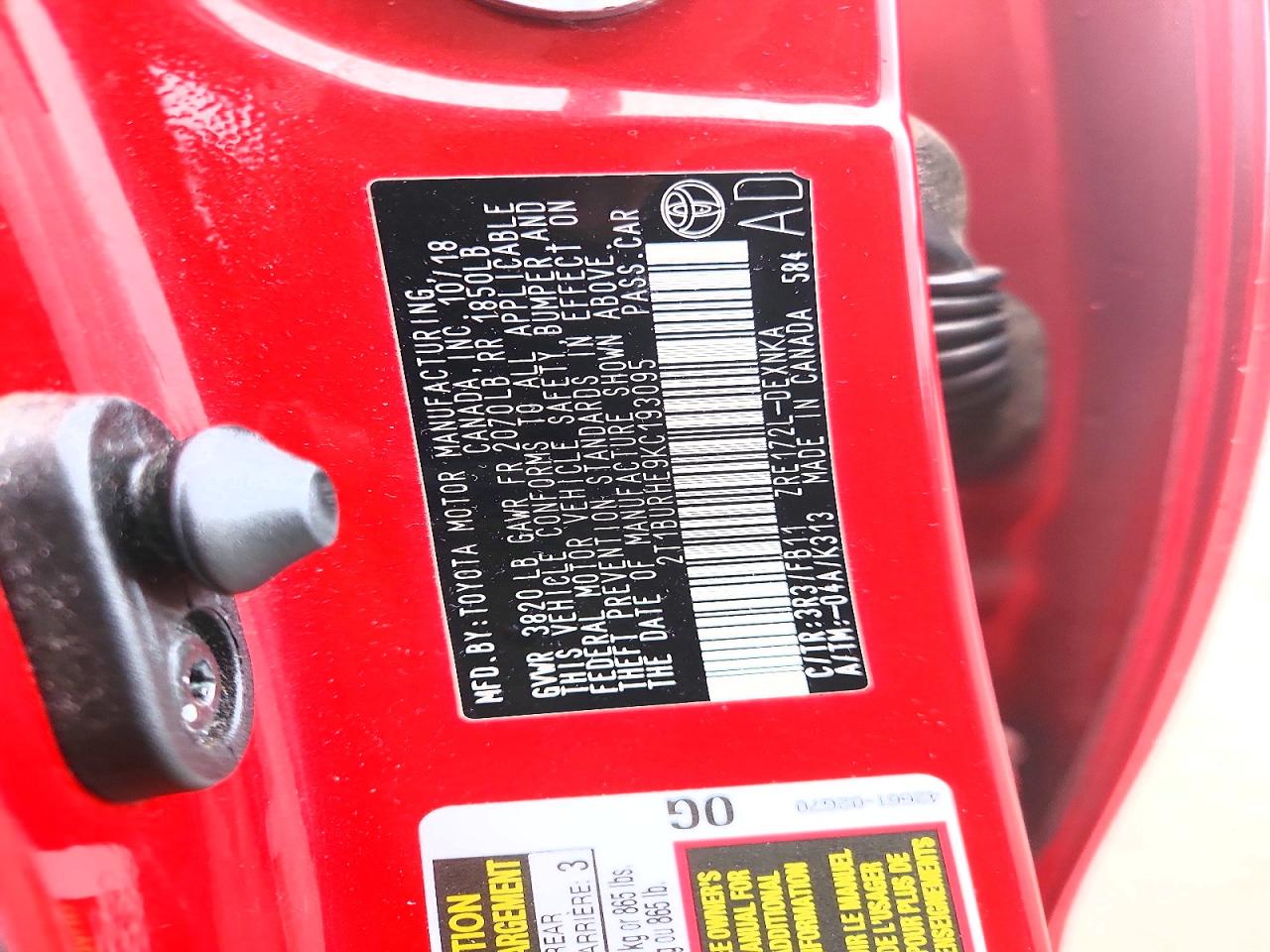 2019 TOYOTA COROLLA L photo 12