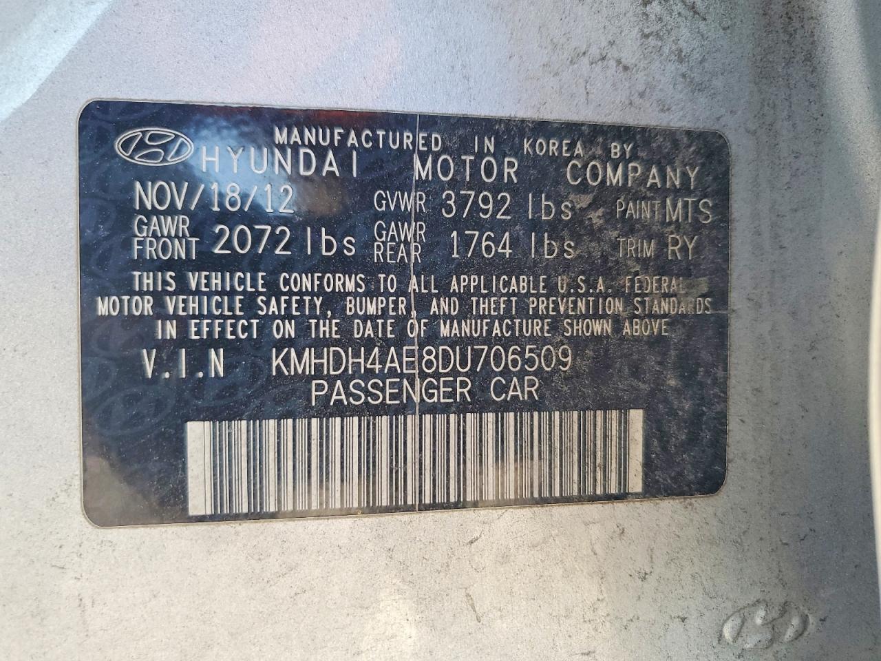 2013 HYUNDAI ELANTRA GLS photo 13