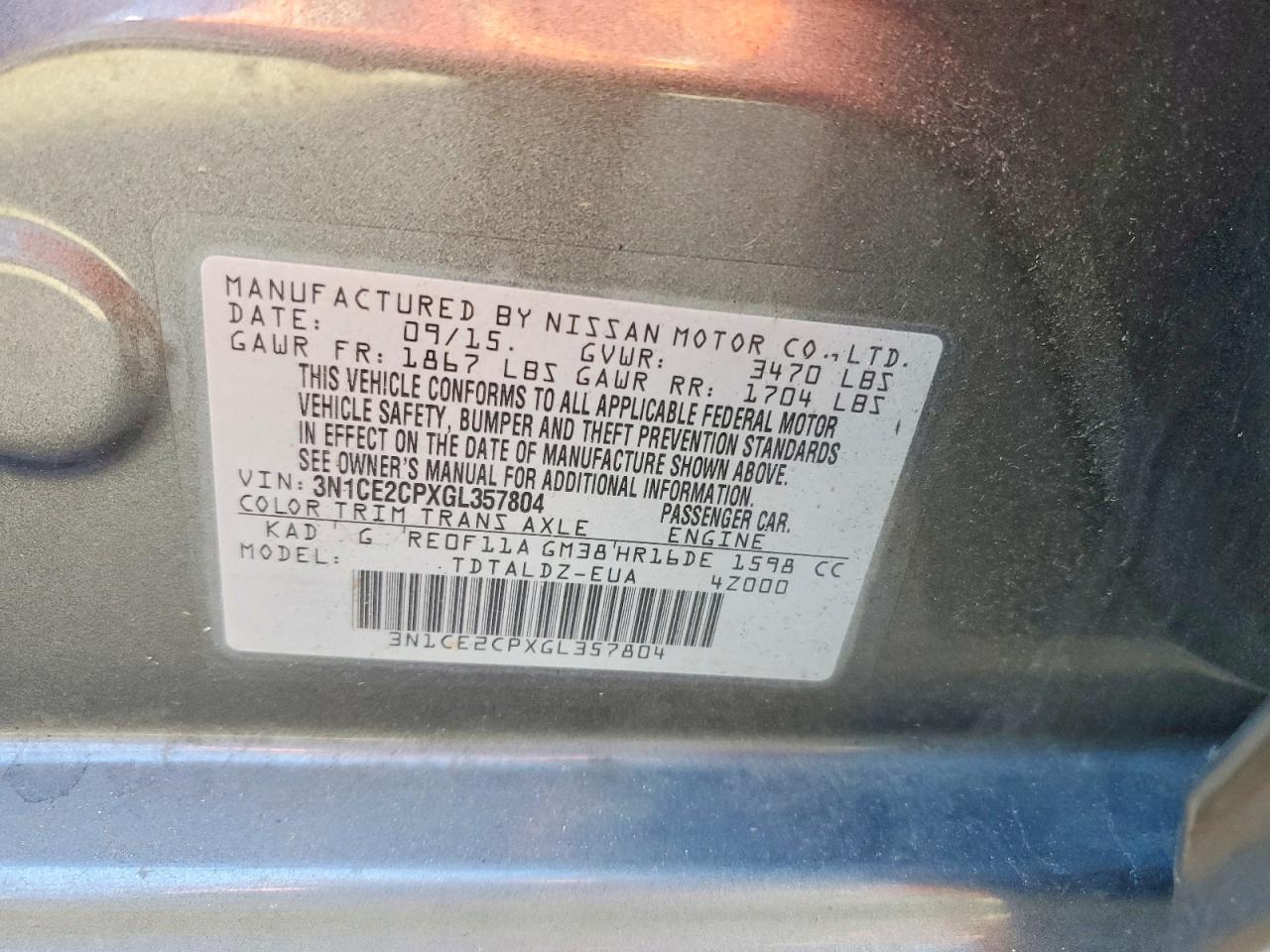 2016 NISSAN VERSA NOTE S photo 14