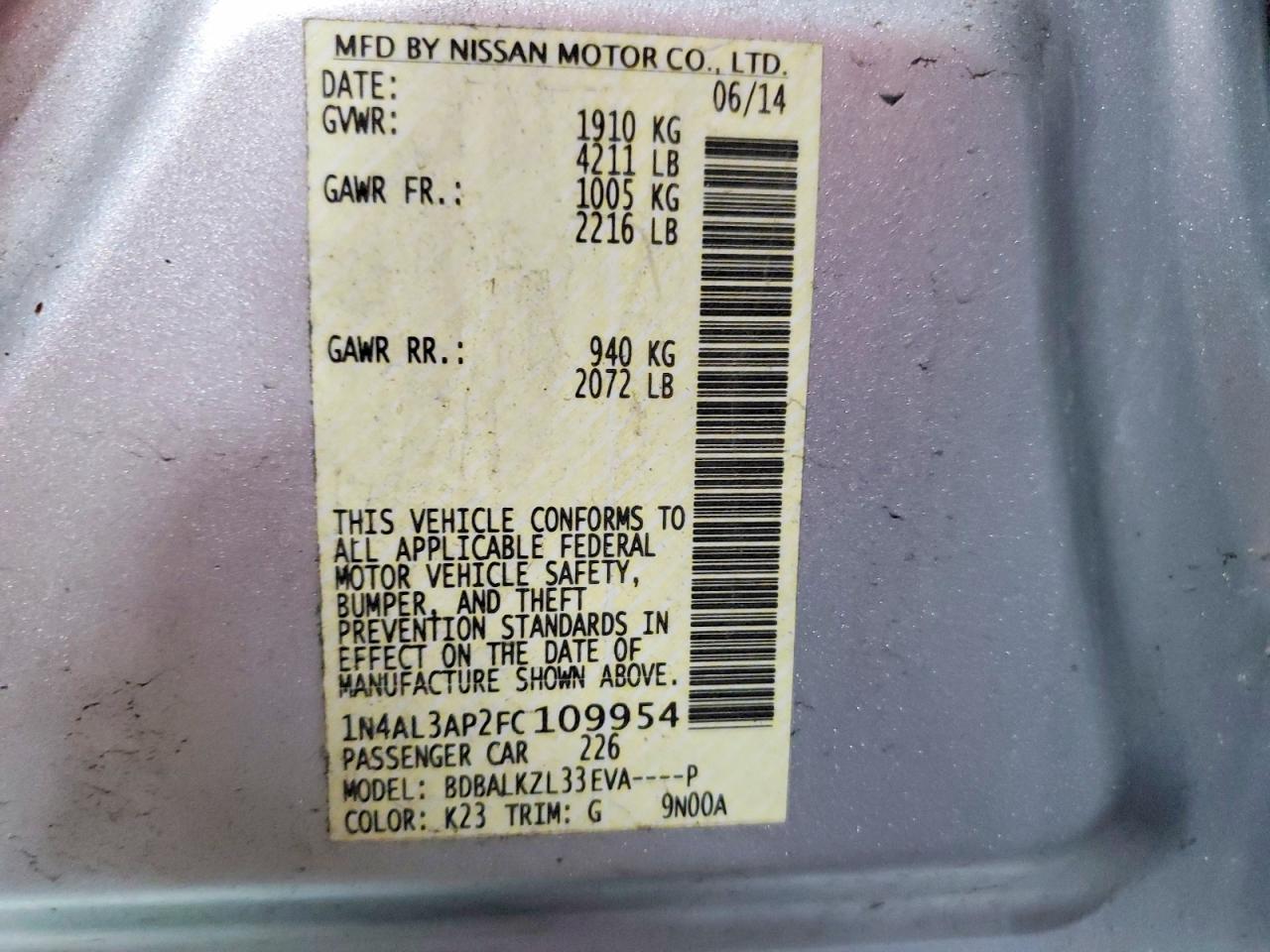 2015 NISSAN ALTIMA 2.5 SV photo 12